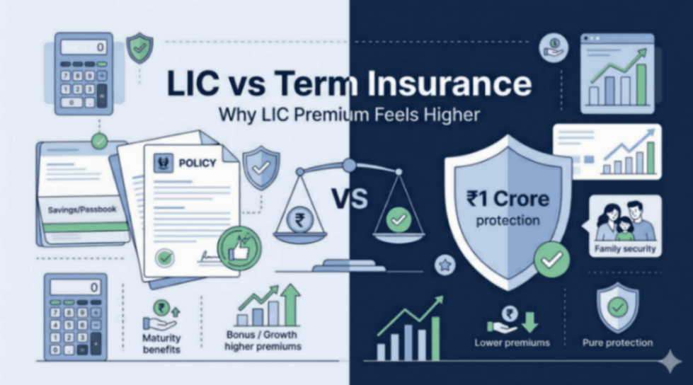 LIC premium vs term insurance comparison illustration