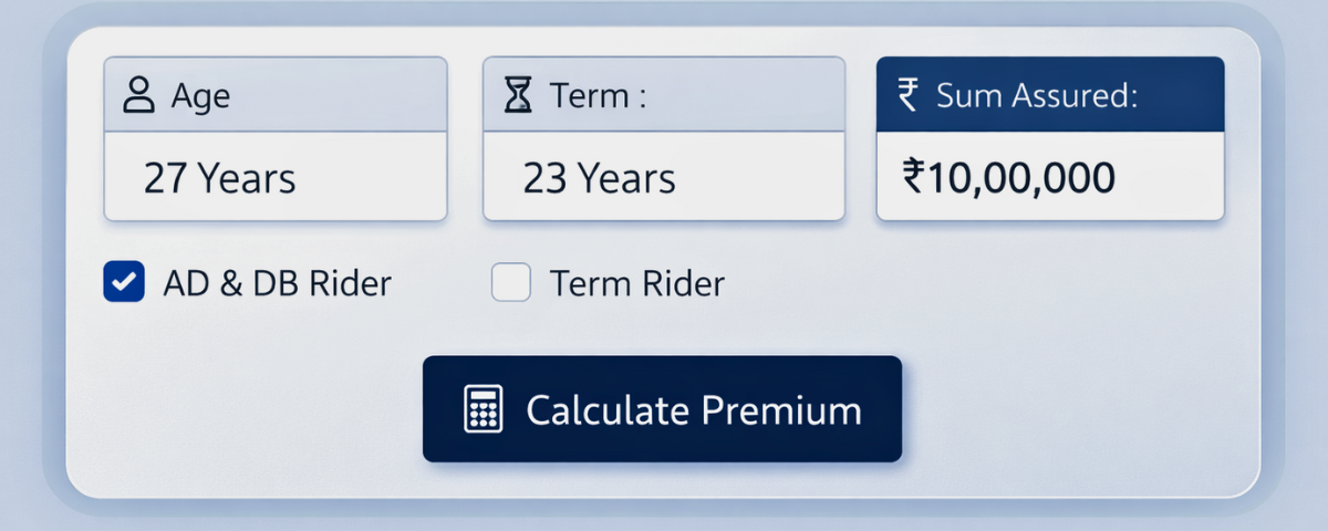 LIC premium calculator showing premium, bonus, maturity and riders